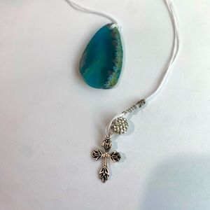 Blue Agate and Silver Cross bookmark